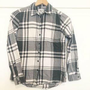 G.H. Bass Button Down Black White Plaid Top XS